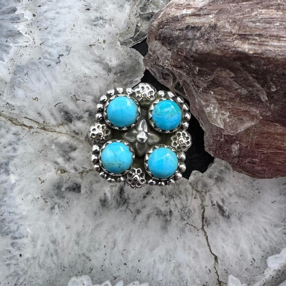 Sterling Silver Southwestern Style 4 Composite Turquoise Adjustable Ring - Picture 2 of 10